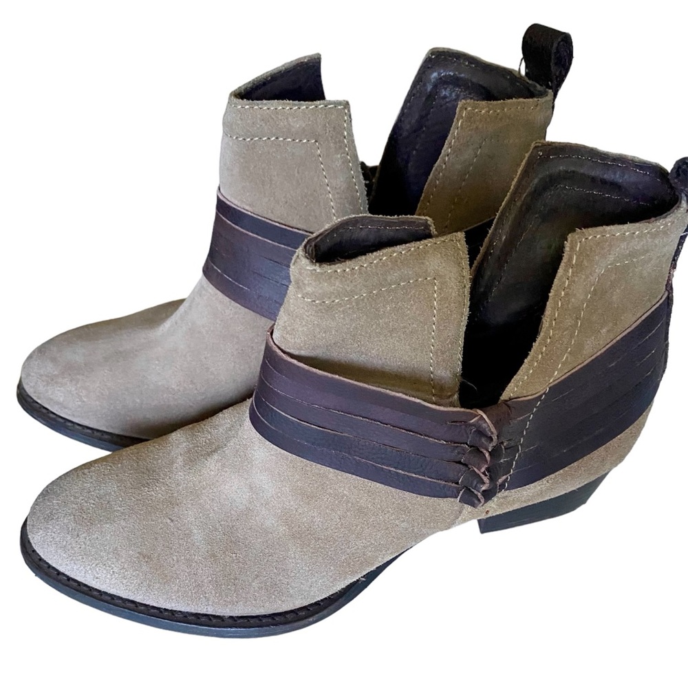 Diba Womens Skyler Ankle Boots Tan Suede Split Block Heel Pull Ons Size 7
